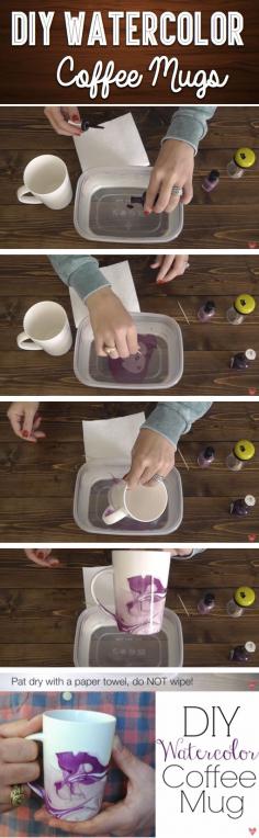How to Make Fantastic DIY Watercolor Coffee Mug - You Will Be Amazed To See What You Can Achieve With A Plain Coffee Cup And Some Nail Polish! - She Turned A Plain Mug, Nail Polish And A Toothpick Into Something Amazing! ---- WE COULD SO DO THIS
