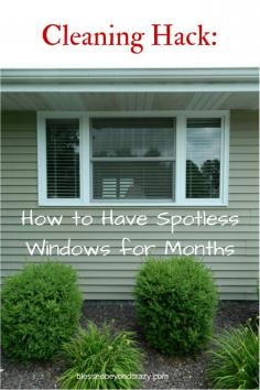 Cleaning Hack: How to Have Spotless Windows for Months - Use Rain-X Glass Treatment 2-in-1 Glass Cleaner and Rain Repellent http://www.amazon.com/Rain-X-5071268-Glass-Cleaner-Repellant/dp/B000NWJJLG/ref=sr_1_3?s=automotive&ie=UTF8&qid=1436902304&sr=1-3&keywords=rain-x+glass+treatment&pebp=1436902640324&perid=0H5D0P9REHCVRCD4WSA7