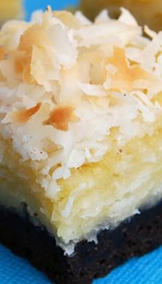 Black Bottom Coconut Bars Recipe ~ Coconut Macaroon cookie on top of a Brownie... unbelievable cookie combo. Yummy!