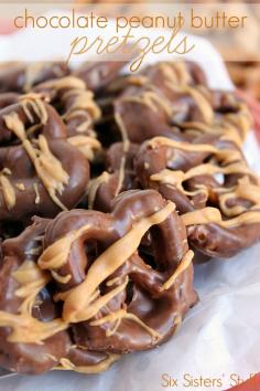 Just 4 ingredients to these delicious Chocolate Peanut Butter Pretzels. They're the perfect snack! (Make with GF pretzels)