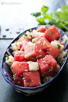 Watermelon Salad with Cotija, Jicama, and Lime #recipe
