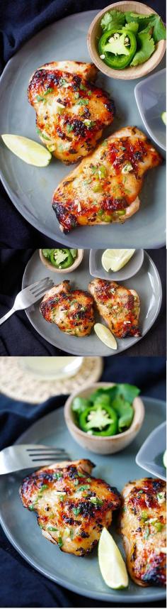Chipotle Lime Grilled Chicken Recipe – ridiculously delicious and juicy grilled chicken recipe with chipotle chili, lime juice, garlic and cilantro! Summer BBQ