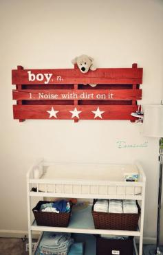 Put this saying on a rack   Cute boy's room idea