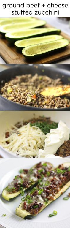 Ground Beef + Cheese Stuffed Zucchini you can even use ground chicken | 7 Quick Dinners