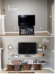 Alternative to a media console. #tv #diy #shelves #living #room #fireplace #wall