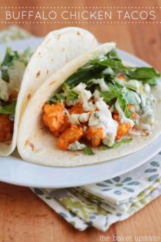 Buffalo chicken tacos - ready in under thirty minutes. www.thebakerupstairs.com