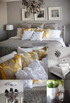 Gray and yellow bedroom. A great color scheme for a his/her master bedroom.