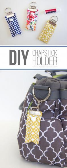 DIY Fabric Chapstick Holder....attach to purses, backpacks, keychains, etc. #sewing #gift