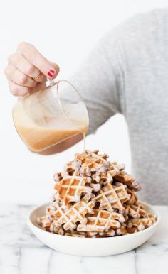 Mini Peanut Butter and Jelly Waffles {recipe} – A yummy PB & J treat that both kids and adults will love // via Paper & Stitch