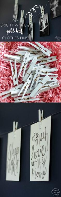 DIY Crafts | White and gold coil clothespins | TodaysCreativeBlog.net