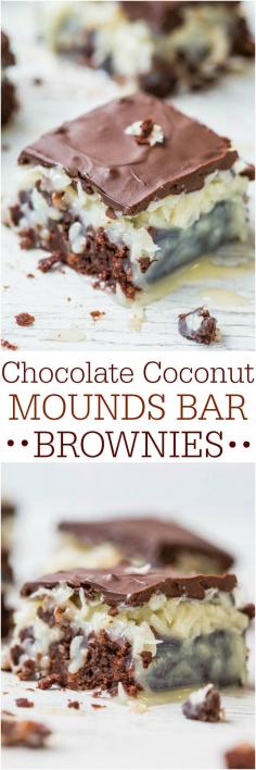 Chocolate Coconut Mounds Bar Brownies - Like eating a Mounds candy bar that's on top of rich, fudgy brownies!! Easy and oh so good!! #RecipeSerendipity #recipe #food #cooking