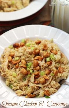 Sesame Chicken & Couscous Recipe ~ Quick & Easier Than Take Out! Have a healthy dinner on the table in less than 30 minutes!