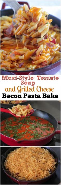 Mexi-Style Soup and Grilled Cheese Pasta Bake! Simple amazing weeknight dinner idea, takes about 30 minutes to prepare!