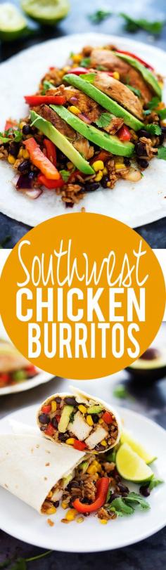Southwest Chicken Burritos ready in 30 minutes or less! | Creme de la Crumb