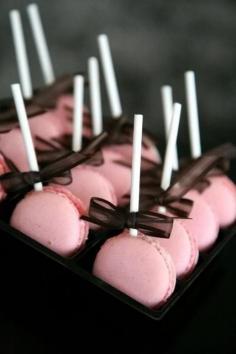 Pink macaroons on a stick