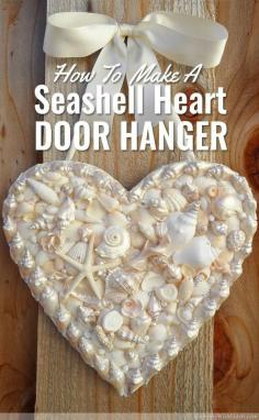 Make a DIY heart-shaped door hanger with seashells, pearls, and rhinestones. Perfect idea instead of a wreath for summer decor and crafts!
