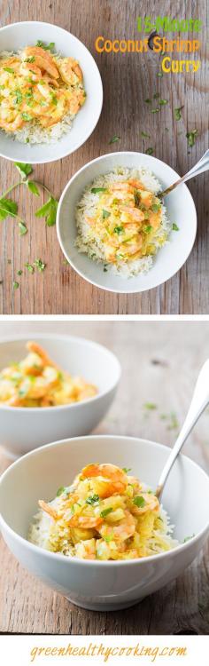 A 15-Minute Coconut Shrimp Curry recipe that competes with any fast food restaurant food in terms of fast preparation and absolutely wins in terms of taste.