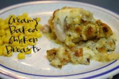 Creamy Baked Chicken Breasts #Recipe - Swap out with homemade cream of chicken soup