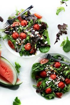 
                    
                        Summer Watermelon Salad with Basil, Goat Cheese and Balsamic Vinaigrette
                    
                