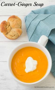 
                    
                        Carrot-Ginger Soup. My all-time favorite soup recipe!  Six ingredients, quick & easy! | Kristine's Kitchen
                    
                