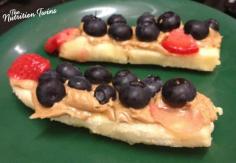 Blueberry Banana Boats | Energy- Boosting Great Snack | Easy to Make! | For MORE RECIPES fitness & nutrition tips please SIGN UP for our FREE NEWSLETTER www.NutritionTwins.com