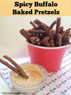 
                    
                        Spicy Buffalo Baked Pretzels by Stockpiling Mom | Easy snacks | See more on TodaysCreativeLif...
                    
                