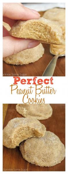 Perfect peanut butter cookies. Incredibly thick and soft cookies loaded with peanut butter and rolled in sugar. #dessert #recipe #easy #amazing #recipes