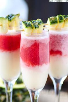 
                    
                        Strawberry "Lava Flow" Pina Colada - Creamy, sweet coconut cream pineapple banana Pina Colada with strawberry coconut rum poured into the bottom of the glass. This cocktail is named “Lava Flow” because the strawberry rum rises to the top of the coconut cream, leaving a lava like appearance.  #ThePerfectMix #sponsored
                    
                