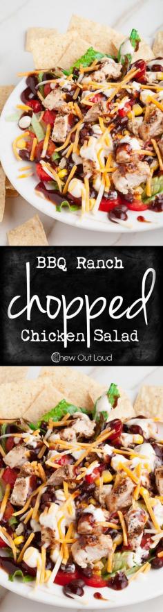 BBQ Ranch Chopped Chicken Salad - Easy, delicious, & nutritious! Awesome simple yet yummy recipe for busy weekdays.