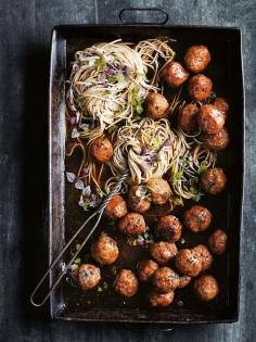 Not really CSA box related (except scallions are in the box). This sounds like a yummie recipe to mix up the meatball night! Sticky sesame and ginger pork meatballs with soba noodles by #donnahay