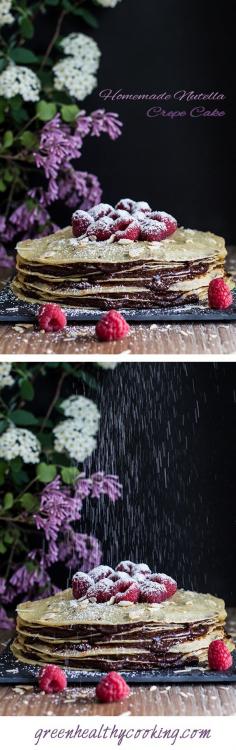 Recipe for a healthyish Homemade Nutella Crepe Cake. There is no healthier way to eat nutella and there is no prettier way to eat crepes...