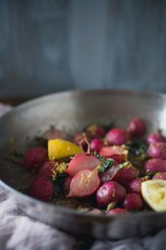 
                    
                        These pan roasted brown butter radishes are the perfect way to use up all those summer garden radishes. Perfectly sweet, slightly nutty and just a hint of fresh lemon.
                    
                