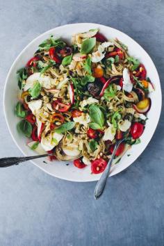 
                    
                        Summer Pasta with Smashed Tomatoes, Peaches & Mozzarella
                    
                