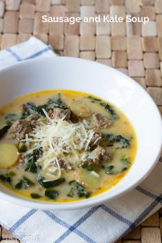 Hearty Sausage and Kale Soup #soup #fall #kale @Sommer | A Spicy Perspective