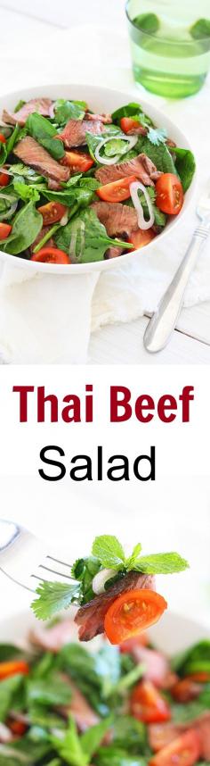 
                    
                        Thai Beef Salad is a tasty salad with beef and greens in a savory dressing. Easy Thai beef salad recipe that everyone can make at home | rasamalaysia.com
                    
                