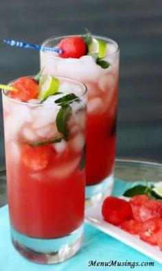 Watermelon Mojito Coolers (with or without alcohol). Got left-over watermelon from your summer activities? This step-by-step recipe might just be the ticket to using it up!