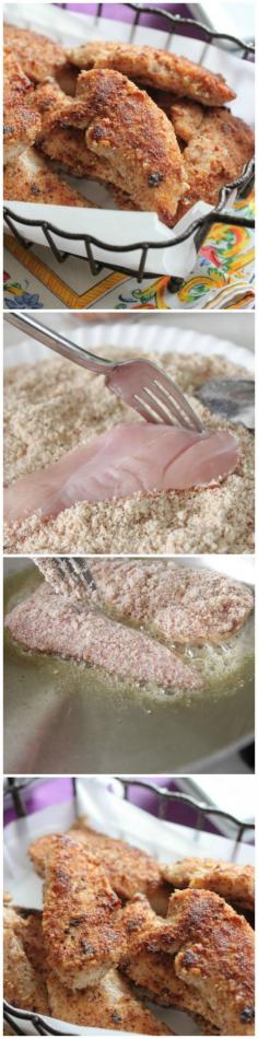 make gfree: Almond Parmesan Crusted Chicken Tenders.  A family favorite recipe! #chicken #dinner