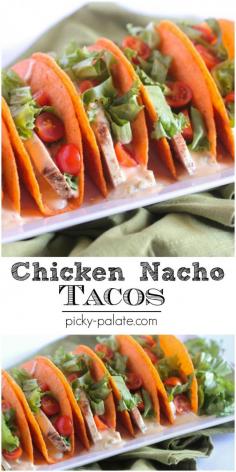 
                    
                        Chicken Nacho Tacos with a homemade Queso Sauce.  Fun football game food or for Taco Tuesday!
                    
                