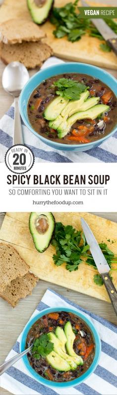 
                    
                        Mexican inspired Black Bean Soup. Ready in 20 minutes | #dinner #vegan | hurrythefoodup.com
                    
                