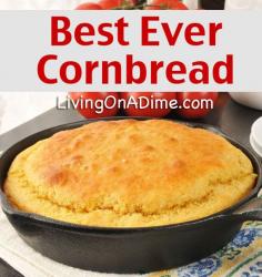 Best Ever! Delicious & Easy Cast Iron Skillet Cornbread Recipe! _ I loved drowning my cornbread in syrup until I discovered this easy cornbread recipe. This cornbread is so delicious I can eat it with nothing on it! It is sweet & moist, easy to make & has the best flavor!