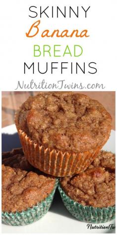 
                    
                        Skinny Banana Bread Muffins | Only 96 Calories | Moist & Indulgent without any added fats or oil | Applesauce & Yogurt do the trick |For MORE RECIPES, Nutrition & Fitness Tips, please SIGN UP for our FREE NEWSLETTER www.NutritionTwin...
                    
                