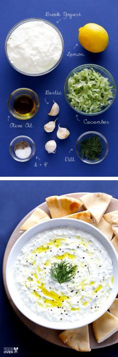 Learn how to make homemade tzatziki with this easy recipe! | gimmesomeoven.com...Did you know that Greek tzatziki sauce is really easy to make homemade? It's perfect as a sauce, or even standing on its own as a tasty dip.