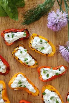 Skinny Grilled Rainbow Peppers with Herb Cream Cheese #appetizer