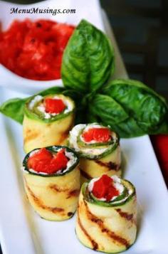 Grilled Zucchini Rolls - the recipe uses herbed goat cheese but you can sub with and herbed cream cheese.