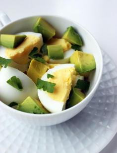 This is one of those breakfasts that makes you go, "why didn't I think of that?" If you make some hard-boiled eggs at the beginning of the week, then you're just a ripe avocado away from tasty and hunger-fighting combination of hard-boiled eggs and avocado. Recipe from @POPSUGARFitness