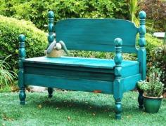 DIY Garden Bench from MakandJill | Made from an old bed frame