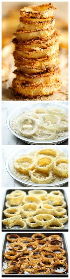 Oven Baked Onion Rings - No need to deal with hot oil - these onion rings are easily baked to crisp-perfection right in the oven! ...My family will love me for this. ;)