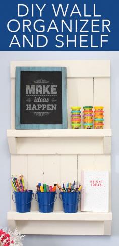 
                    
                        DIY wall shelf organizer tutorial. SUPER easy with minimal cuts. All you need is (4) 6ft 1×4 boards and (1) 6ft 2×4 board. Paint any color to match your space. LOVE this!!
                    
                