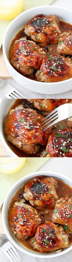 
                    
                        Baked Honey Soy Chicken – moist, tender and juicy chicken thighs marinated with honey, soy sauce, ginger, garlic and baked in oven. Easy dinner for the family! | rasamalaysia.com
                    
                