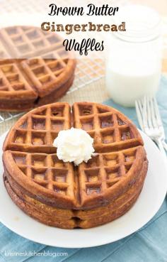 
                    
                        Light and tender inside, crisp on the outside, these Brown Butter Gingerbread Waffles are the BEST! | Kristine's Kitchen
                    
                